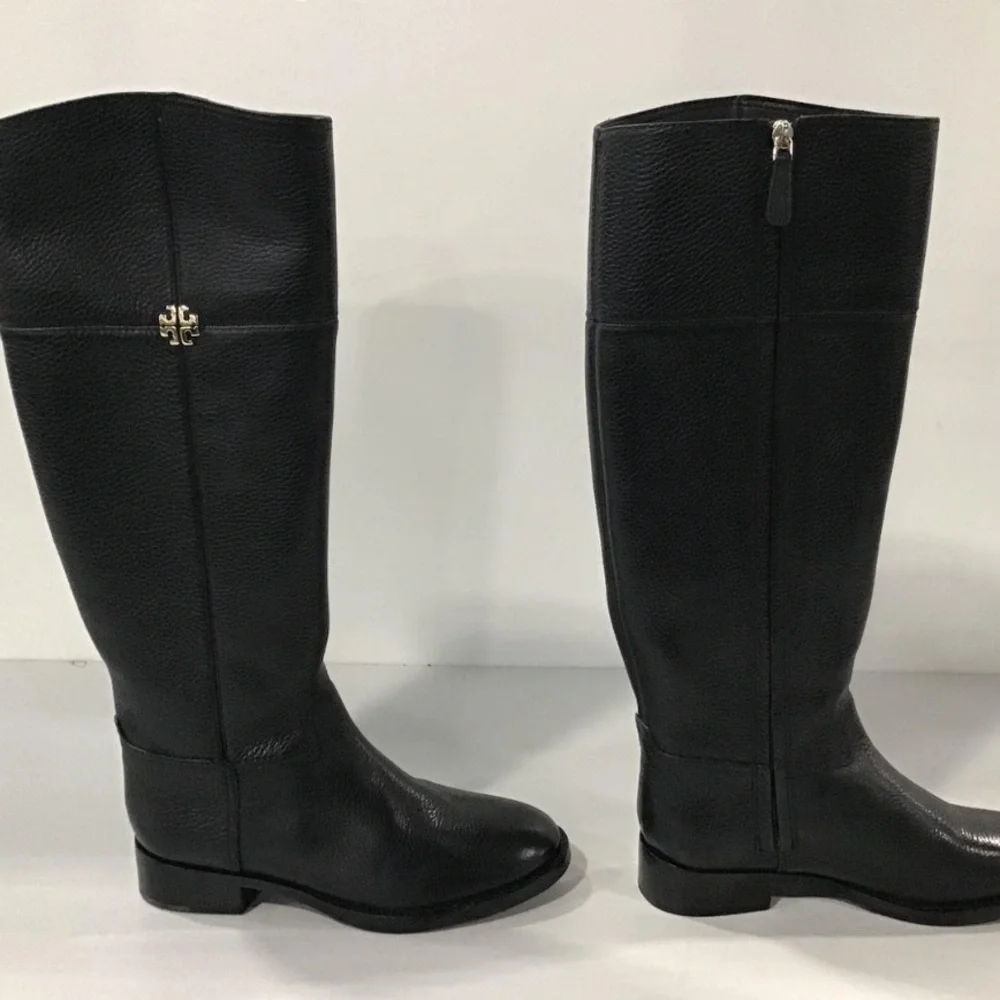 Women’s Tory Burch Black Pebble Grain Leather Knee High Boots Size 5.5M